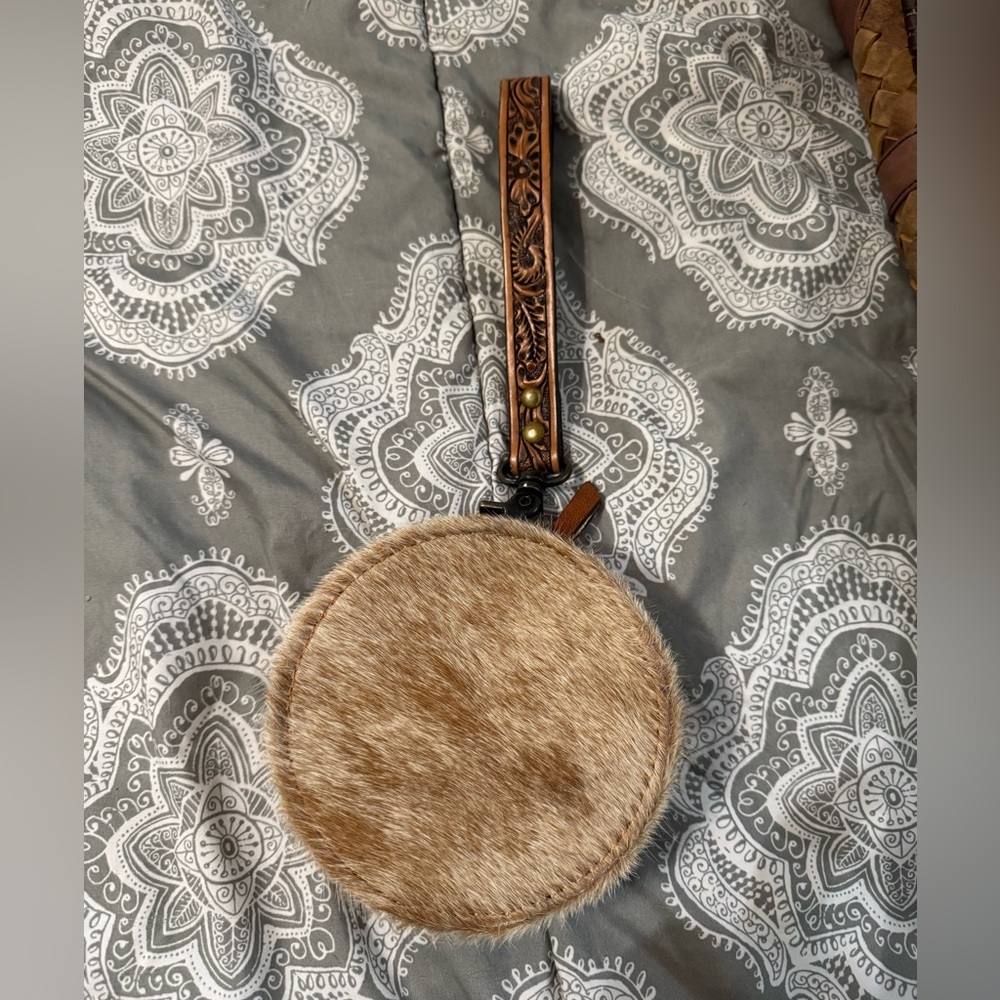Cowhide, leather wristlet purse